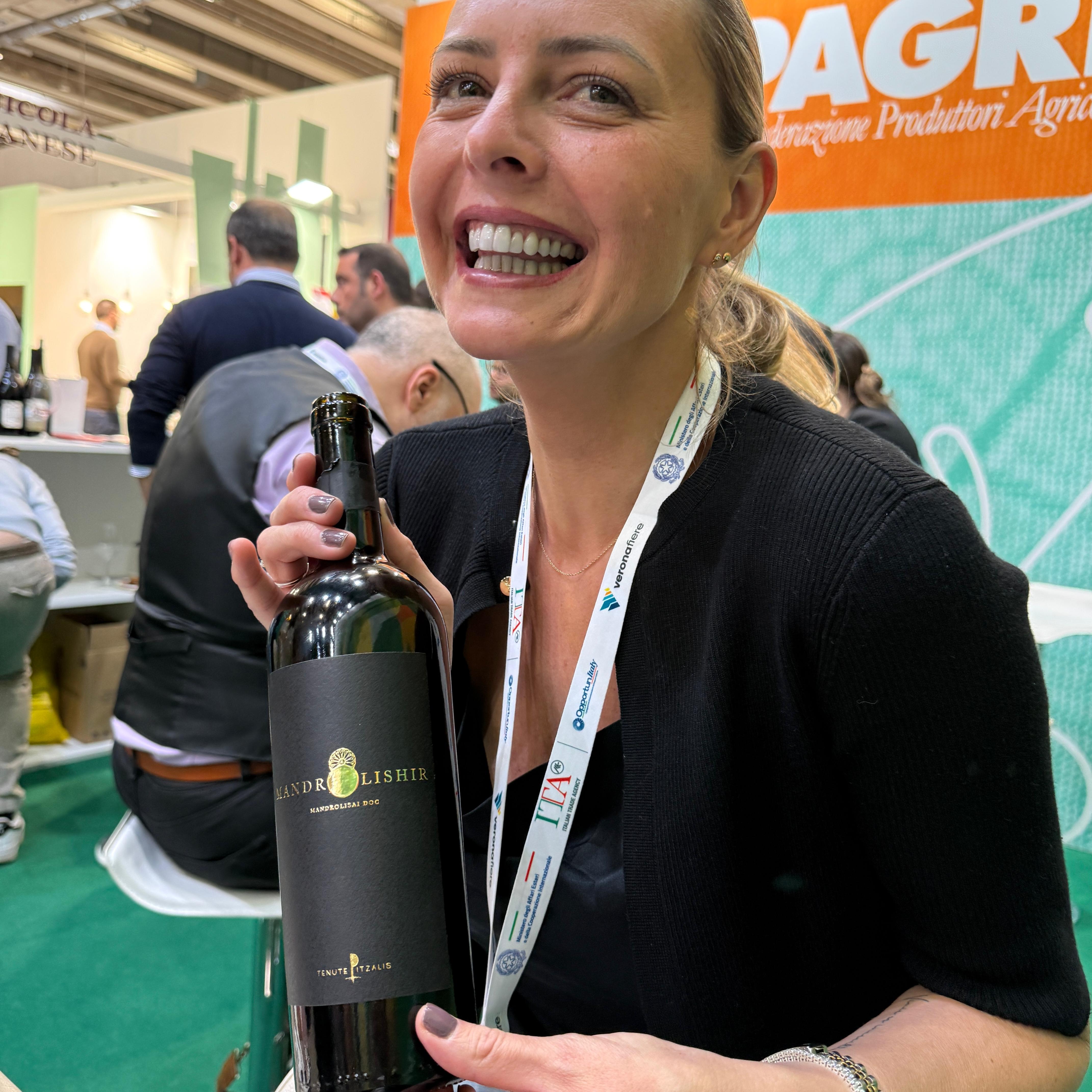 Discovering a bottle at a wine fair